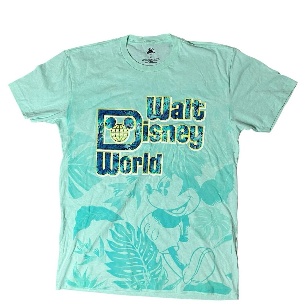 Disney World T-shirtβ Mens M Green Mickey Mouse Tropical Palm Vacation Resort